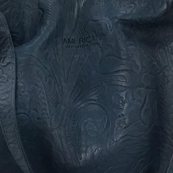 American Leather Company Hand Tooled Navy Shoulder Bag - Picture 4 of 15